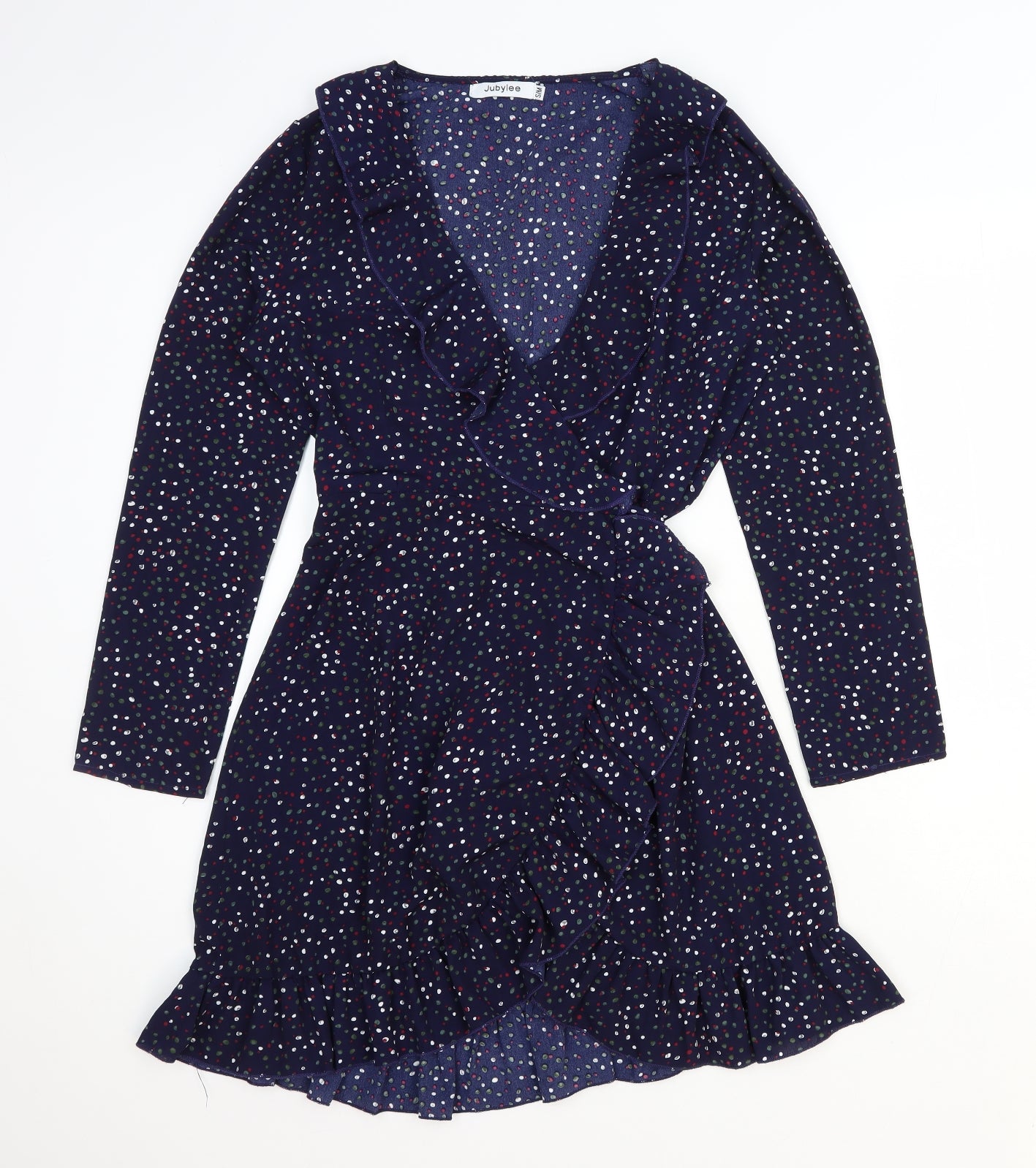 Jubylee Womens Blue Geometric Viscose Fit & Flare Size M V-Neck Tie