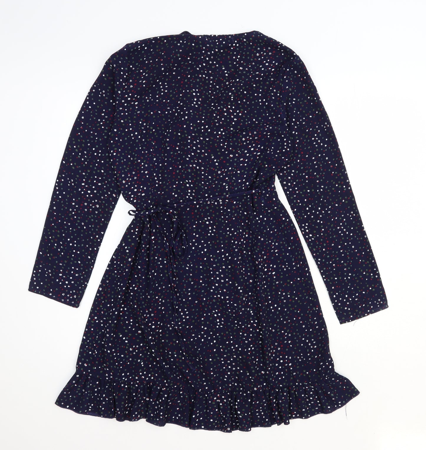 Jubylee Womens Blue Geometric Viscose Fit & Flare Size M V-Neck Tie