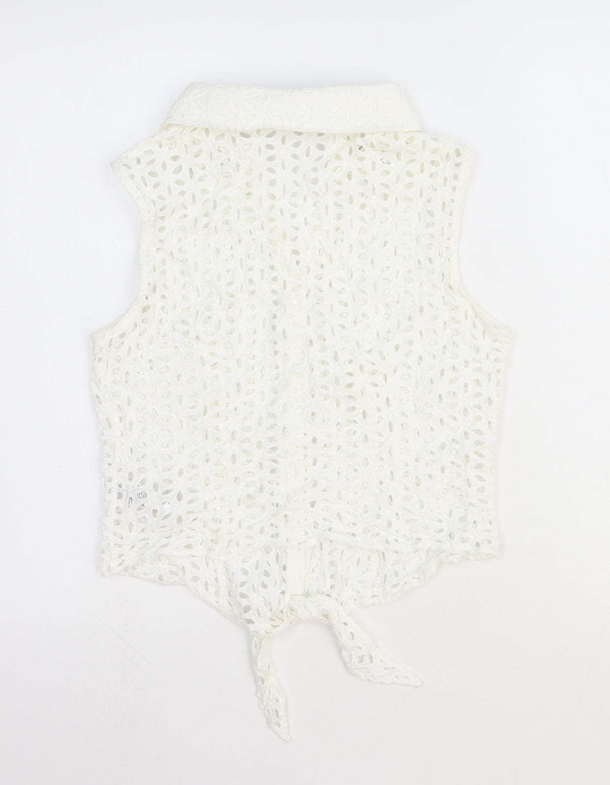 Principles Womens White Geometric 100% Cotton Cropped Button-Up Size 14 Collared - Tie Front