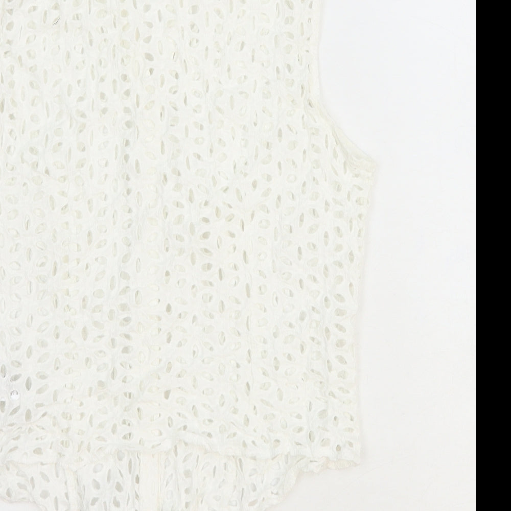 Principles Womens White Geometric 100% Cotton Cropped Button-Up Size 14 Collared - Tie Front