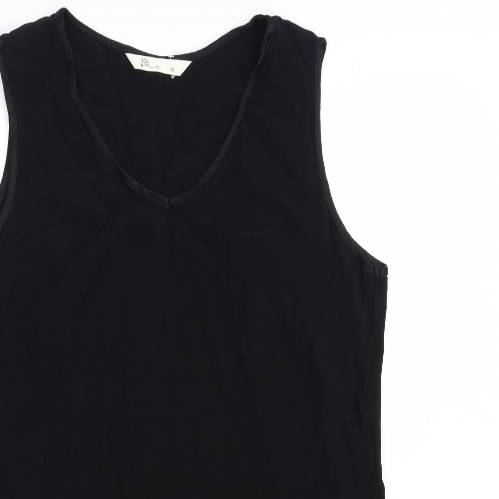 BHS Womens Black Viscose Basic Tank Size 16 Round Neck