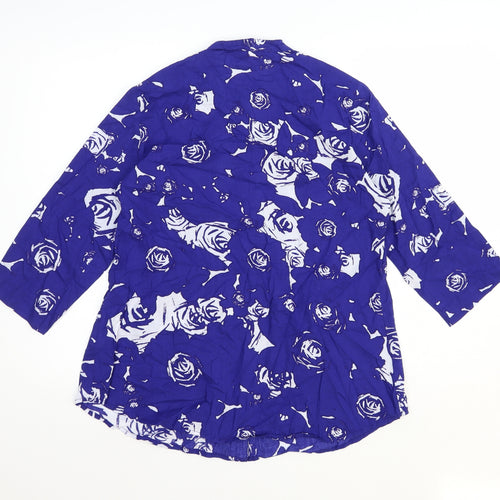 Together Womens Blue Geometric 100% Cotton Basic Button-Up Size M V-Neck