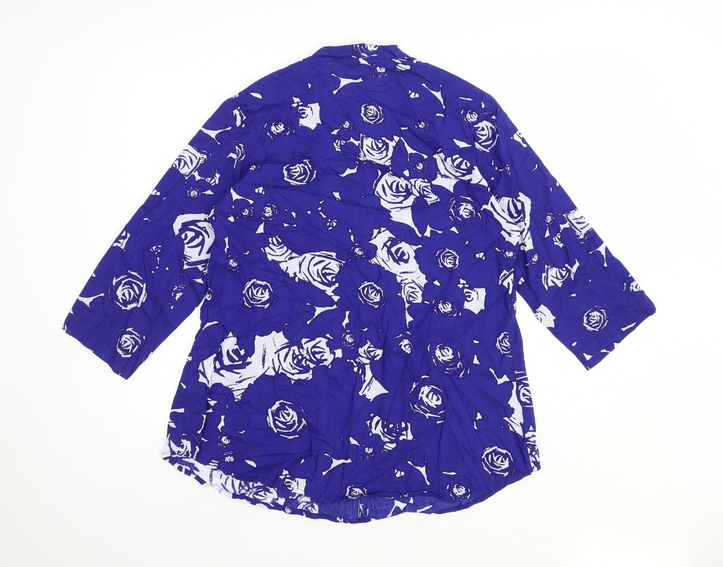 Together Womens Blue Geometric 100% Cotton Basic Button-Up Size M V-Neck