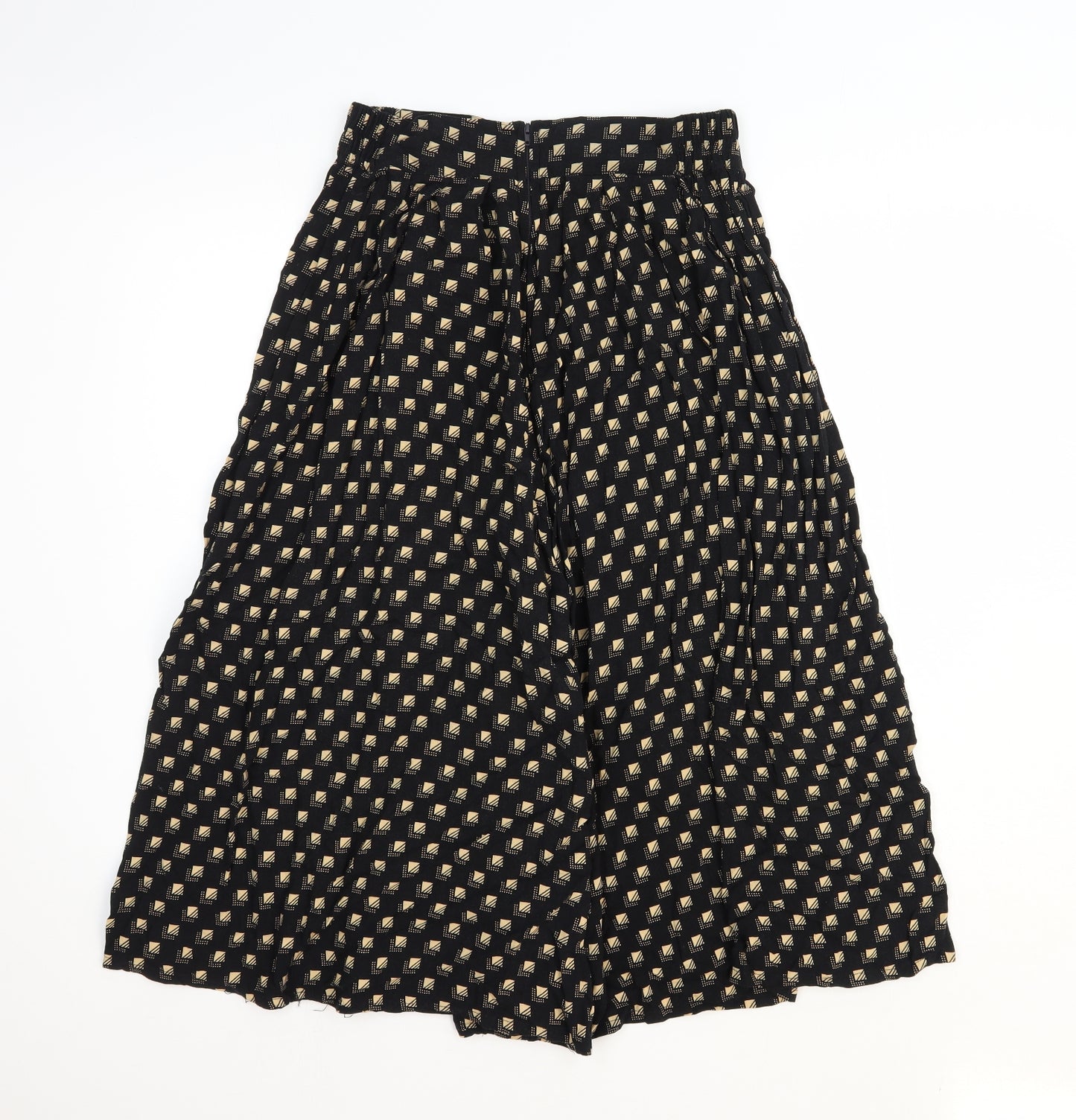 POP Womens Black Geometric Viscose Cropped Trousers Size 28 in Regular Zip