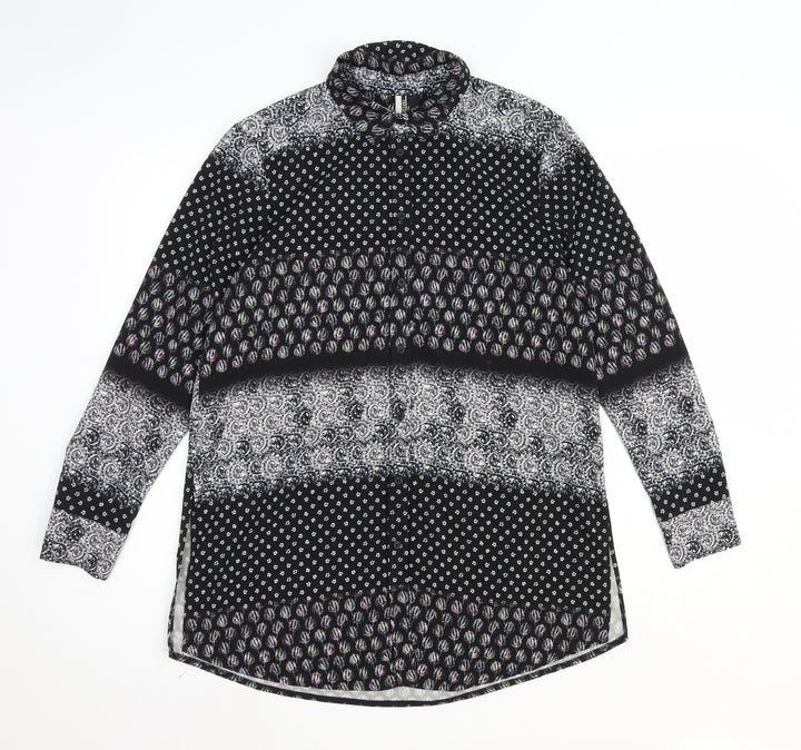 Topshop Womens Black Geometric Polyester Basic Button-Up Size 8 V-Neck
