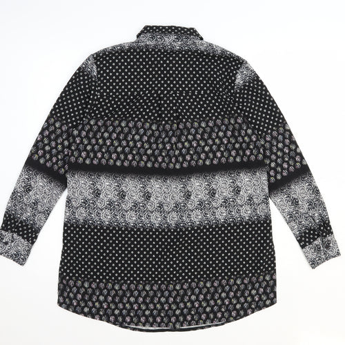 Topshop Womens Black Geometric Polyester Basic Button-Up Size 8 V-Neck