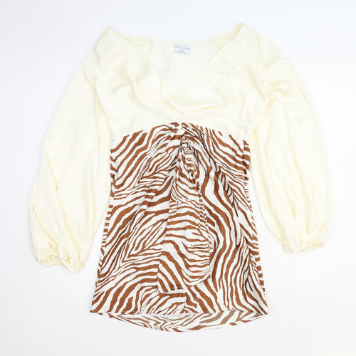 Ei8th Hour Womens Ivory Animal Print Polyester Mini Size 14 V-Neck Zip