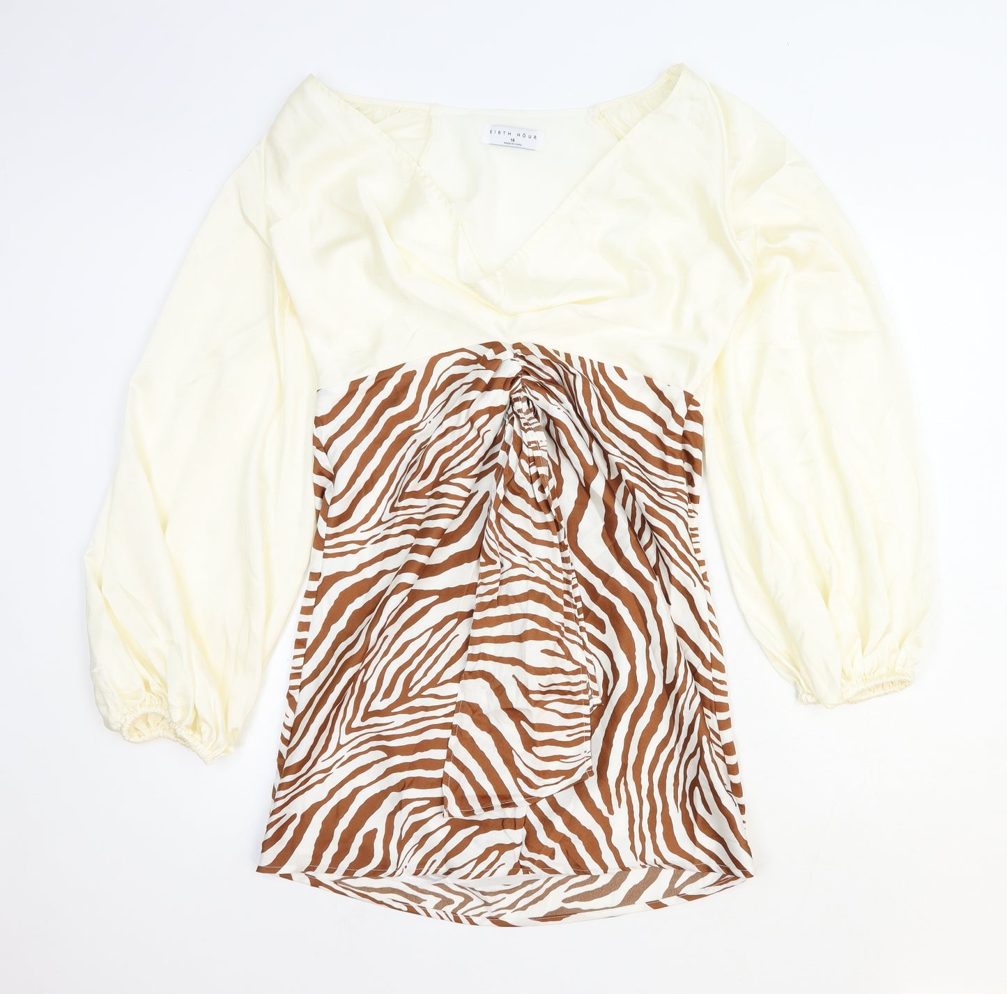 Ei8th Hour Womens Ivory Animal Print Polyester Mini Size 14 V-Neck Zip