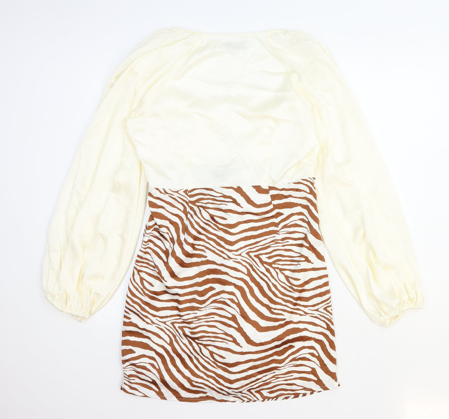 Ei8th Hour Womens Ivory Animal Print Polyester Mini Size 14 V-Neck Zip
