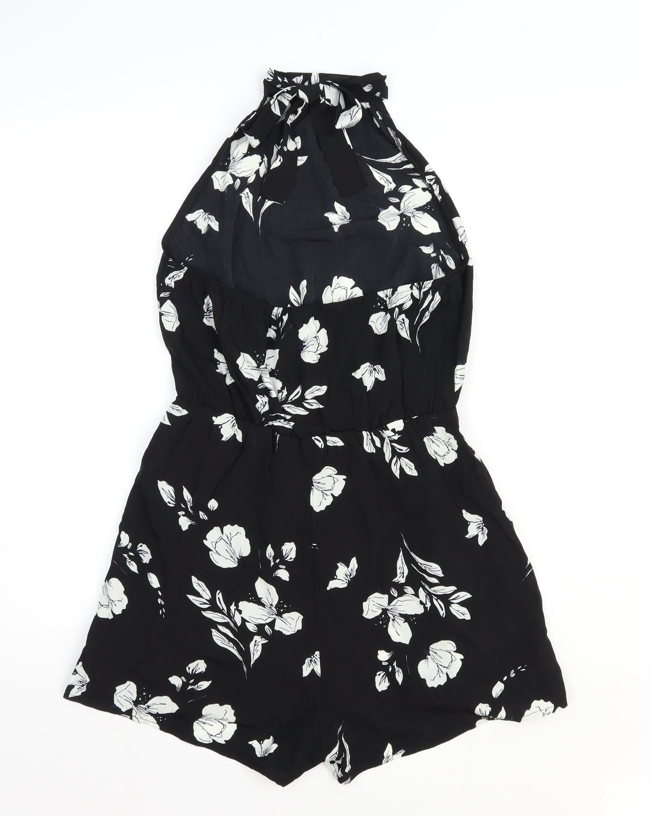 SheIn Womens Black Floral Polyester Playsuit One-Piece Size 6 Tie