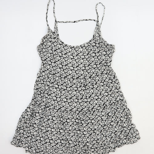 FOREVER 21 Womens White Floral Polyester Skater Dress Size 10 Scoop Neck Pullover