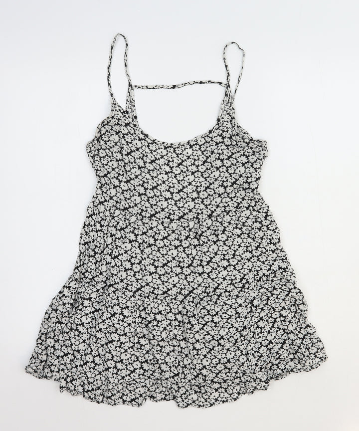 FOREVER 21 Womens White Floral Polyester Skater Dress Size 10 Scoop Neck Pullover