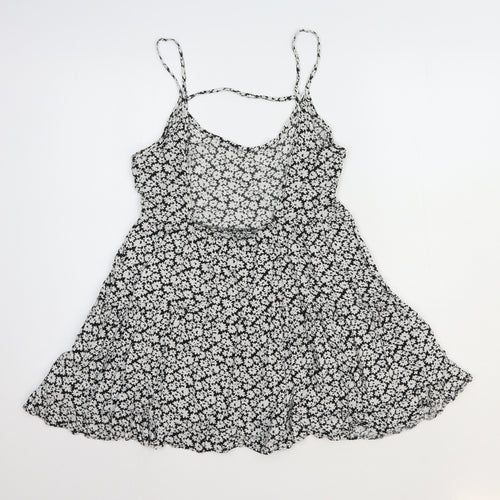 FOREVER 21 Womens White Floral Polyester Skater Dress Size 10 Scoop Neck Pullover