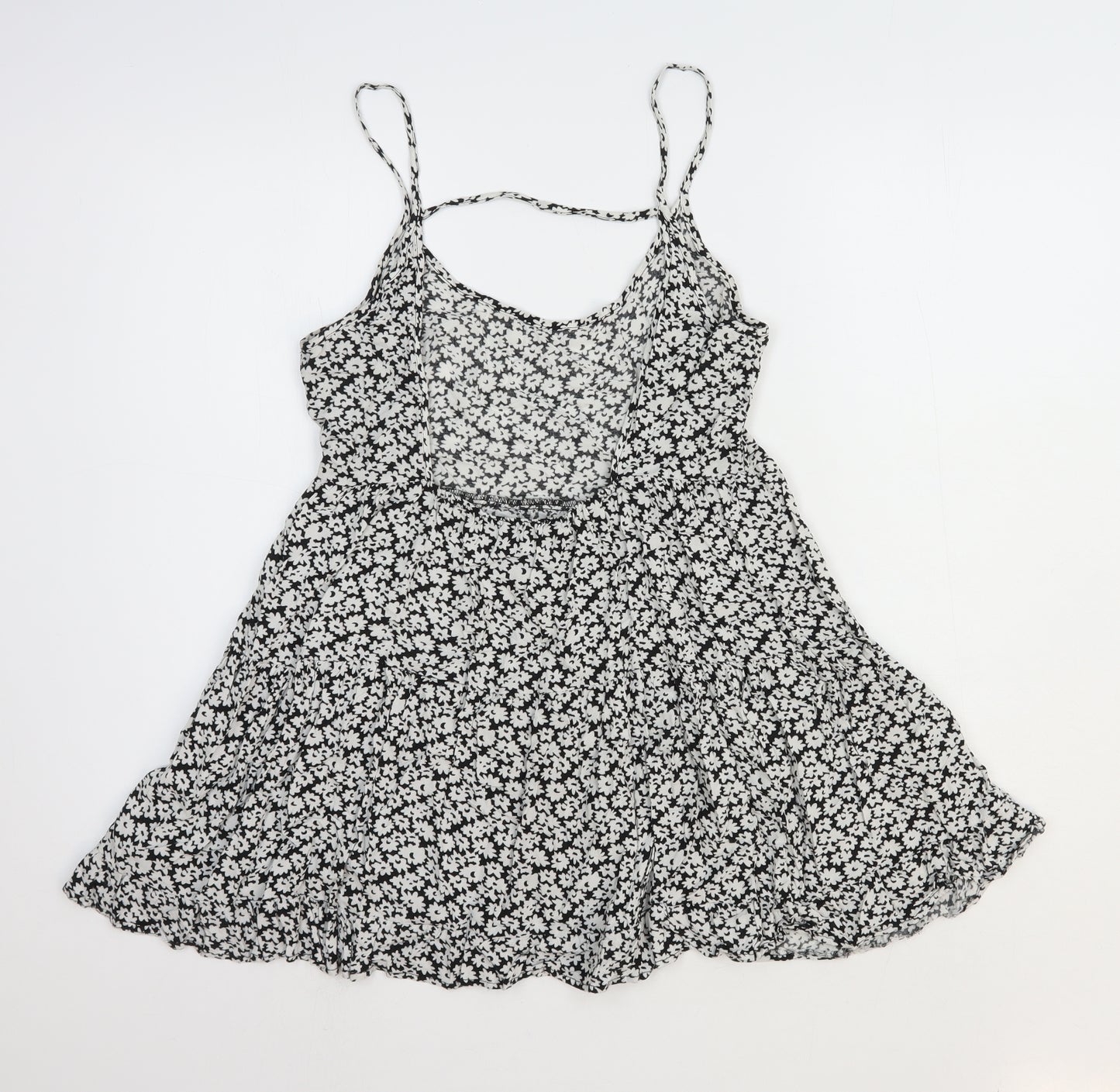 FOREVER 21 Womens White Floral Polyester Skater Dress Size 10 Scoop Neck Pullover