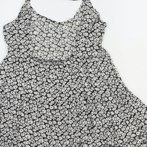 FOREVER 21 Womens White Floral Polyester Skater Dress Size 10 Scoop Neck Pullover
