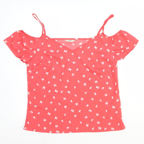 Papaya Womens Pink Geometric Polyester Basic Blouse Size 12 Off the Shoulder - Butterfly