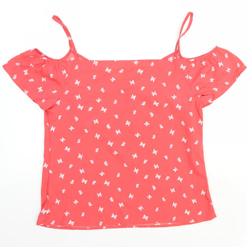 Papaya Womens Pink Geometric Polyester Basic Blouse Size 12 Off the Shoulder - Butterfly