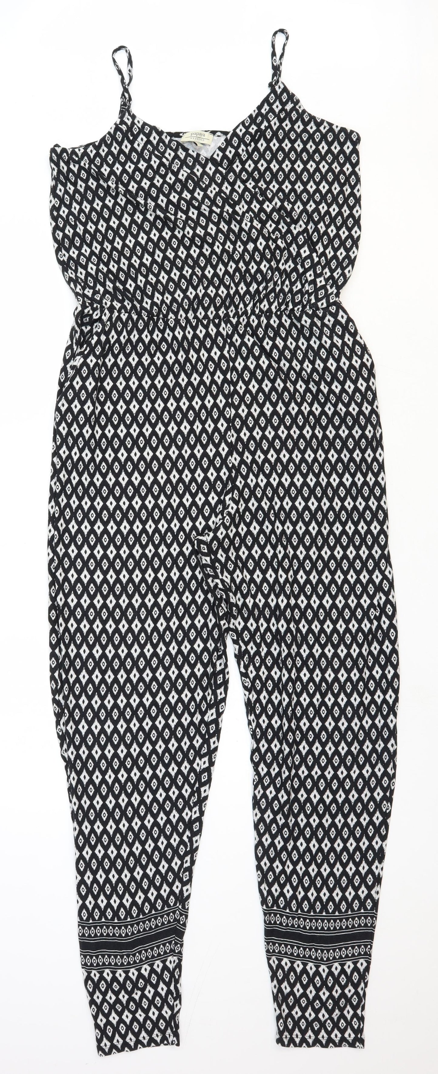 Papaya Womens Black Geometric Viscose Jumpsuit One-Piece Size 14 Pullover