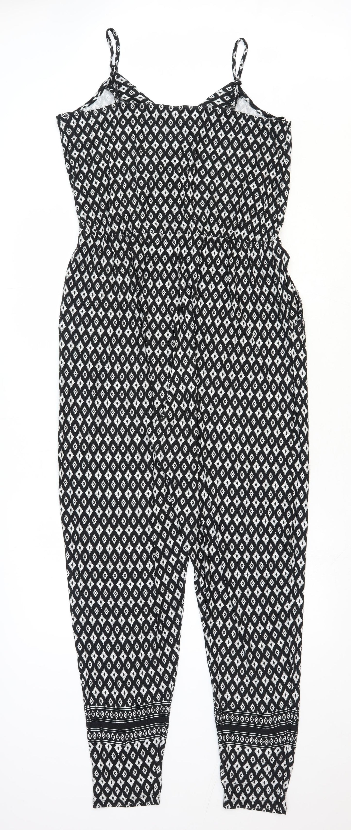 Papaya Womens Black Geometric Viscose Jumpsuit One-Piece Size 14 Pullover