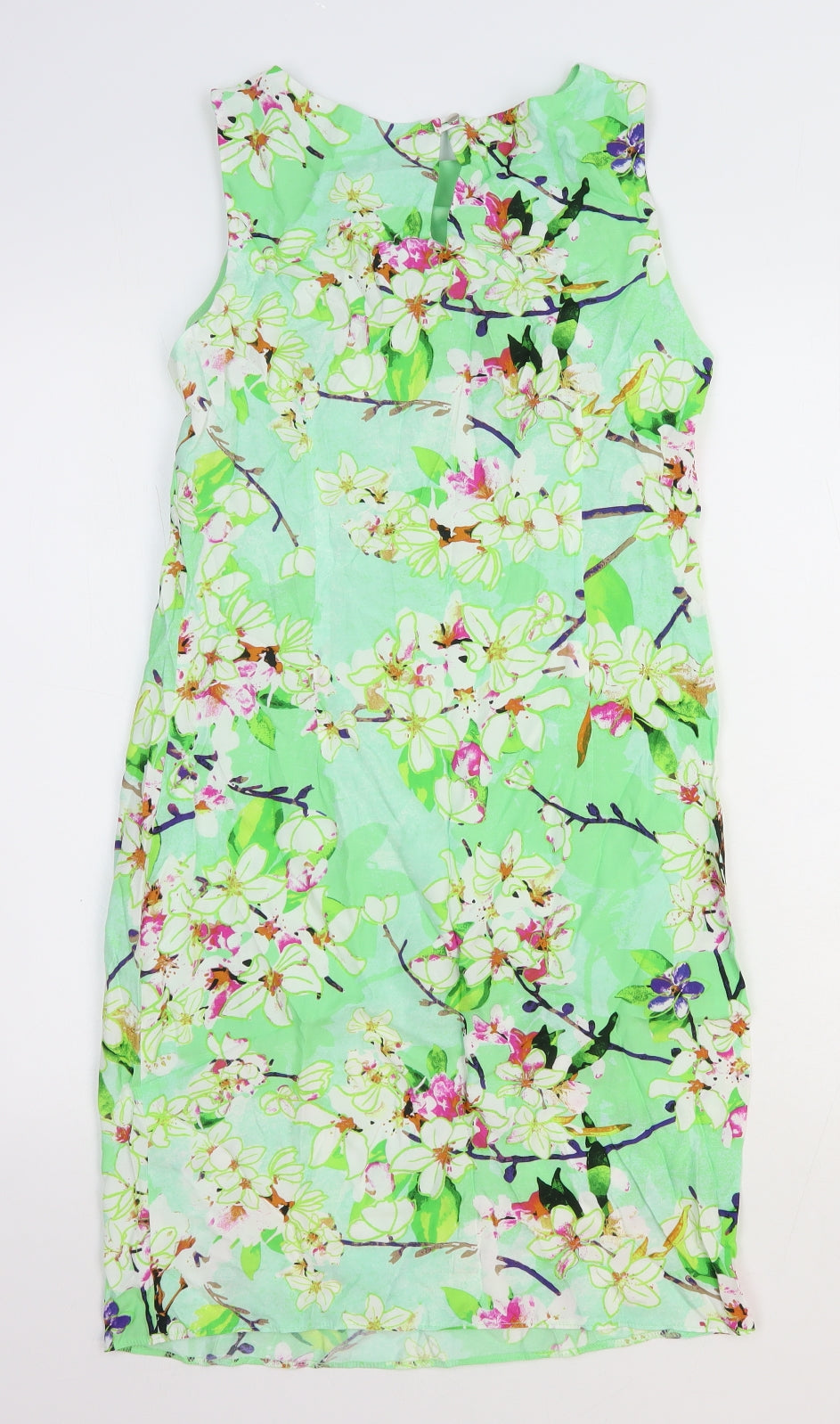 M&Co Womens Green Floral Viscose Shift Size 10 Boat Neck Button