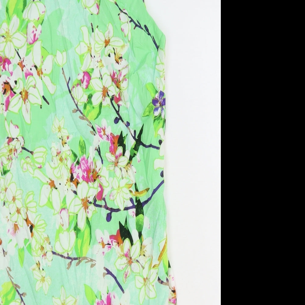 M&Co Womens Green Floral Viscose Shift Size 10 Boat Neck Button