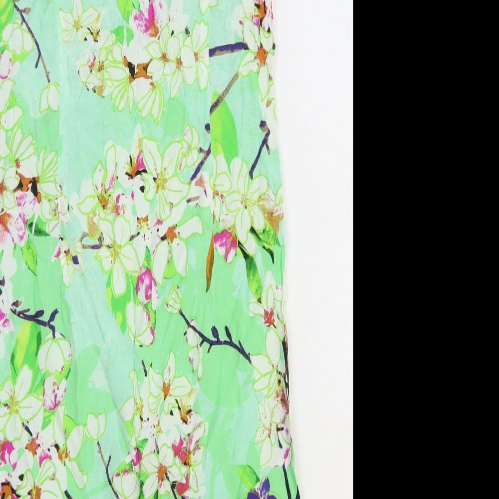 M&Co Womens Green Floral Viscose Shift Size 10 Boat Neck Button