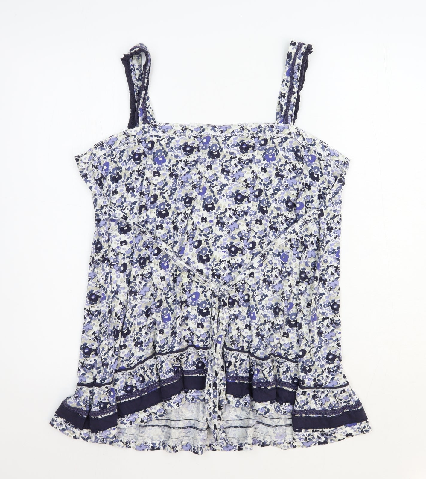 Marks and Spencer Womens Blue Floral 100% Cotton Basic Tank Size 16 Square Neck