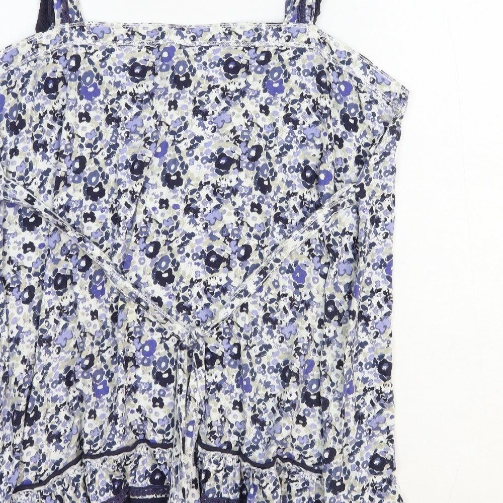 Marks and Spencer Womens Blue Floral 100% Cotton Basic Tank Size 16 Square Neck