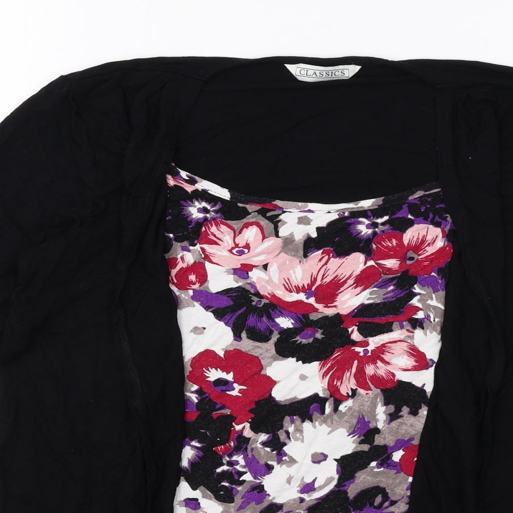 BHS Womens Black Floral Polyester Basic Blouse Size 12 Scoop Neck - 2 in 1 Top