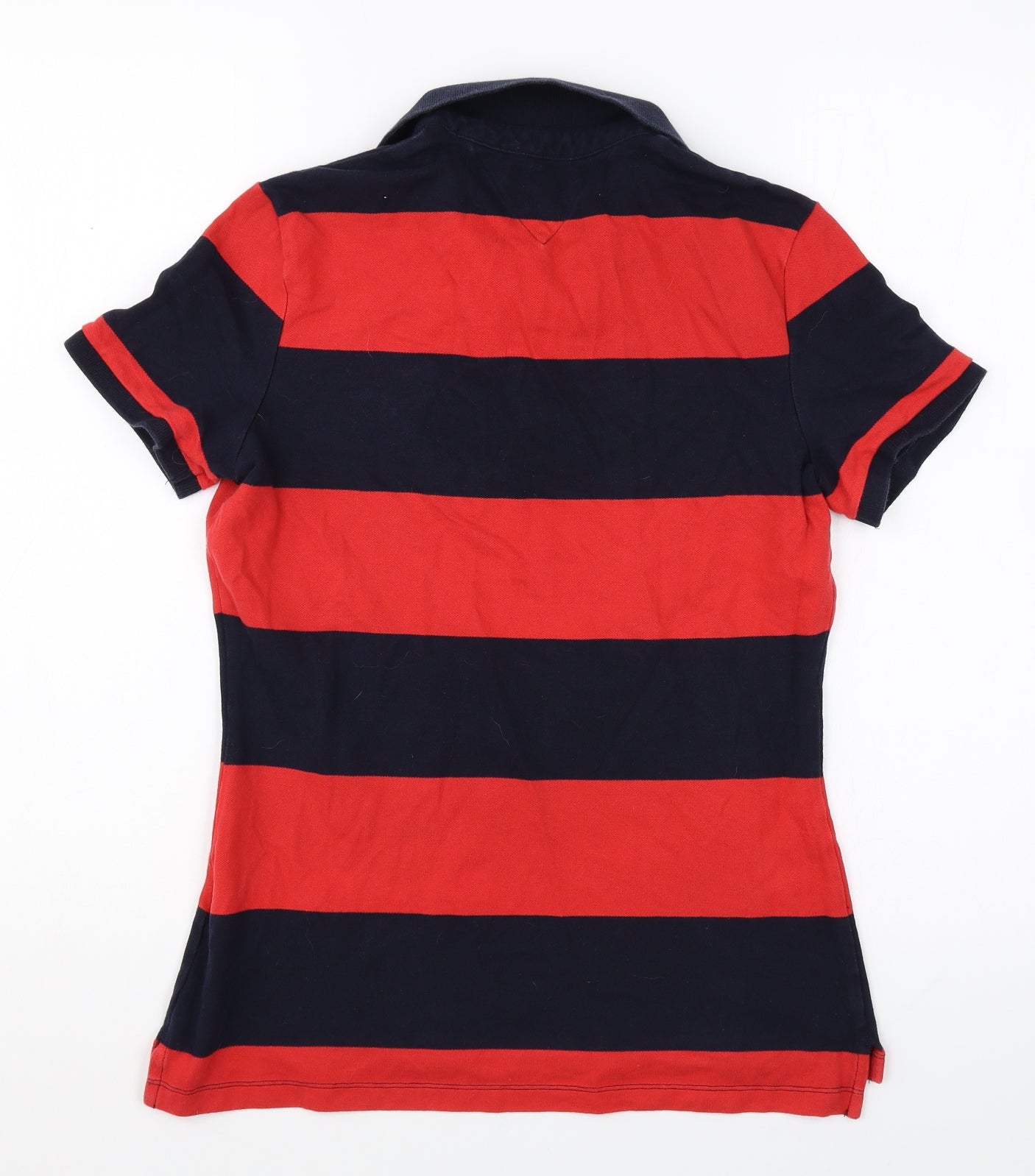 Tommy Hilfiger Womens Red Striped Cotton Basic Polo Size S V-Neck