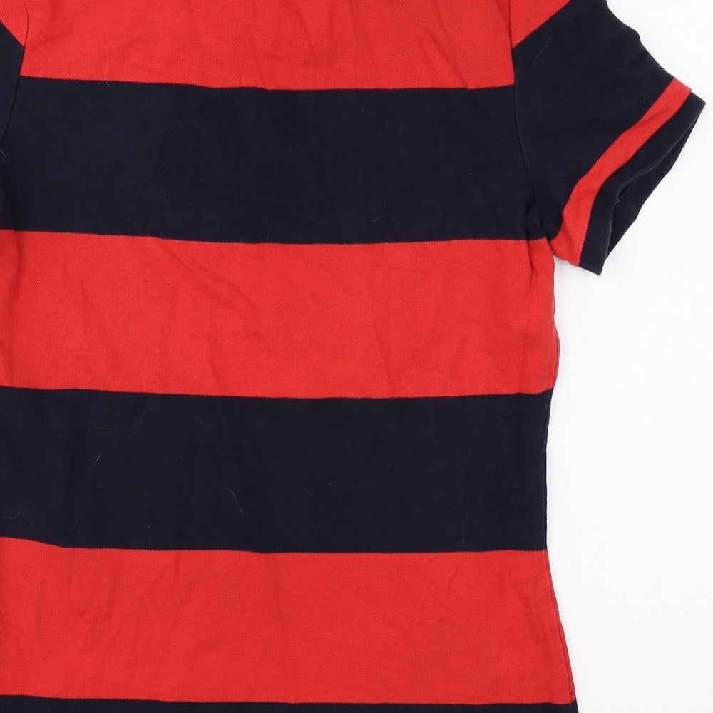 Tommy Hilfiger Womens Red Striped Cotton Basic Polo Size S V-Neck