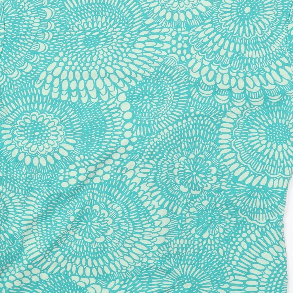 John Lewis Womens Green Geometric Polyester Basic T-Shirt Size 10 V-Neck - Ruched front