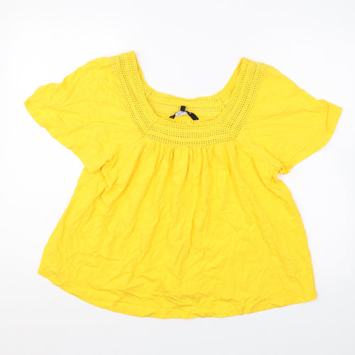Peacocks Womens Yellow Cotton Basic T-Shirt Size 16 Square Neck