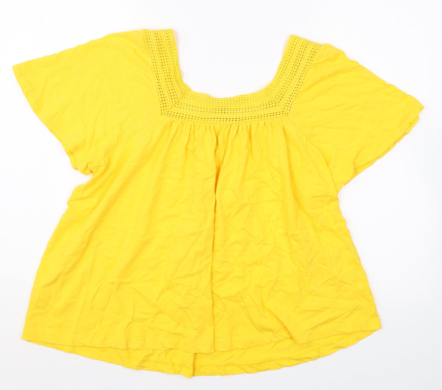Peacocks Womens Yellow Cotton Basic T-Shirt Size 16 Square Neck