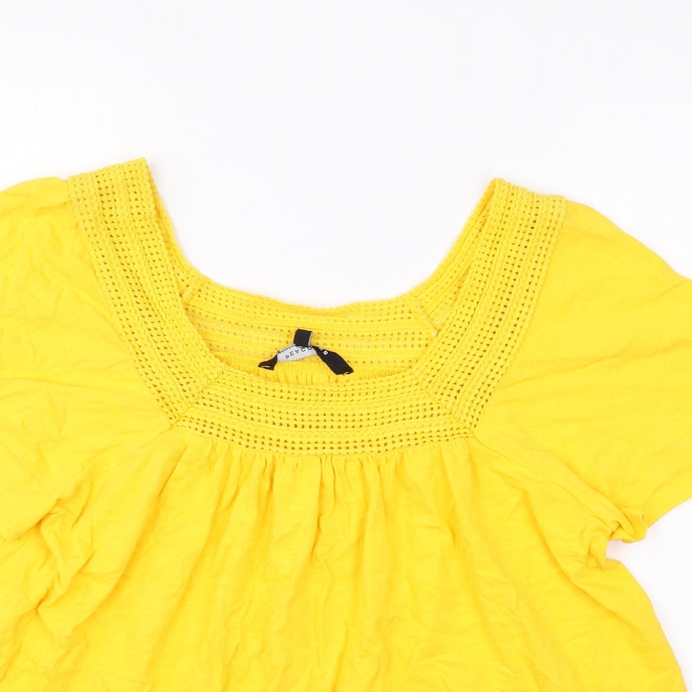 Peacocks Womens Yellow Cotton Basic T-Shirt Size 16 Square Neck
