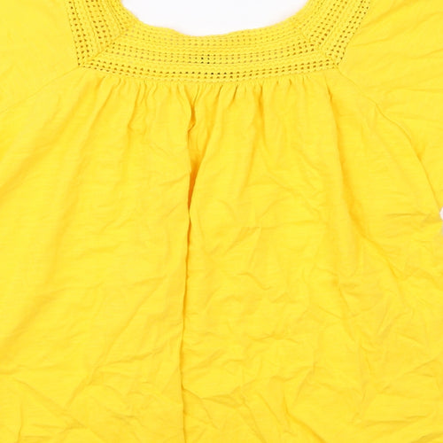 Peacocks Womens Yellow Cotton Basic T-Shirt Size 16 Square Neck