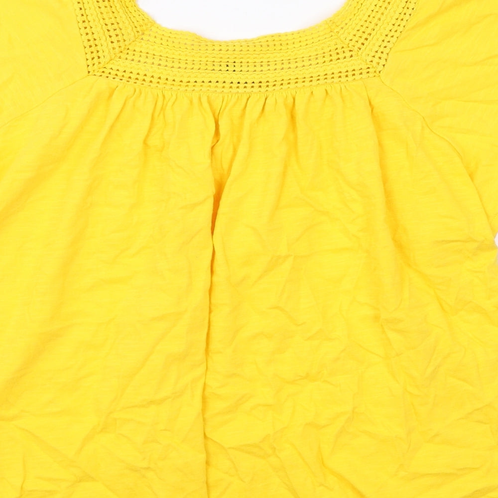Peacocks Womens Yellow Cotton Basic T-Shirt Size 16 Square Neck