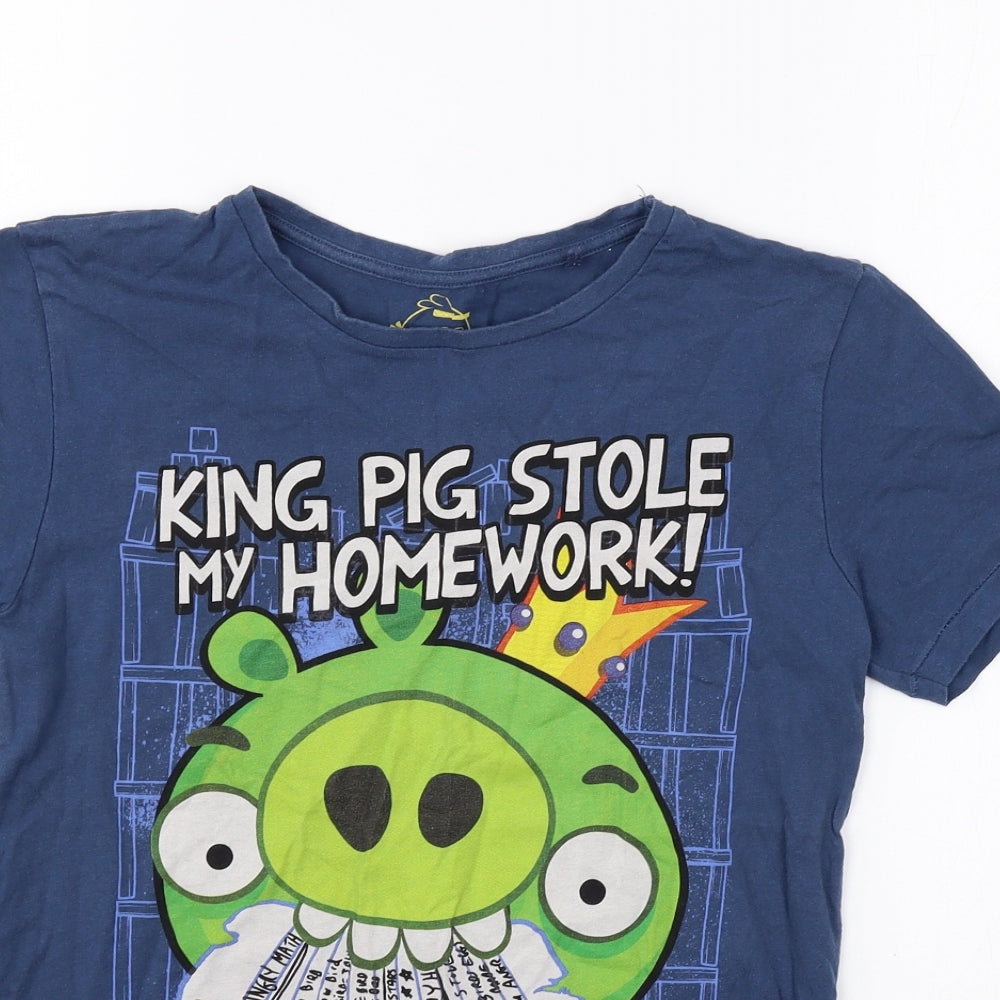 Zara Boys Boys Blue Cotton Basic T-Shirt Size 10 Years Round Neck