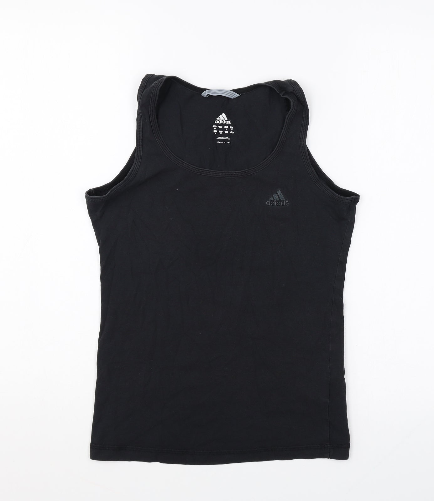 adidas Womens Black Cotton Basic Tank Size 12 Round Neck