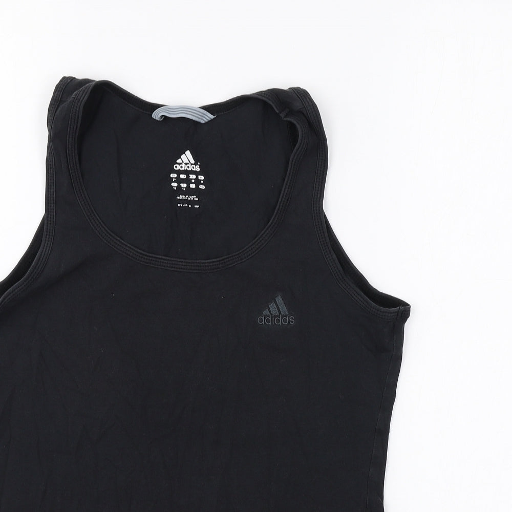 adidas Womens Black Cotton Basic Tank Size 12 Round Neck