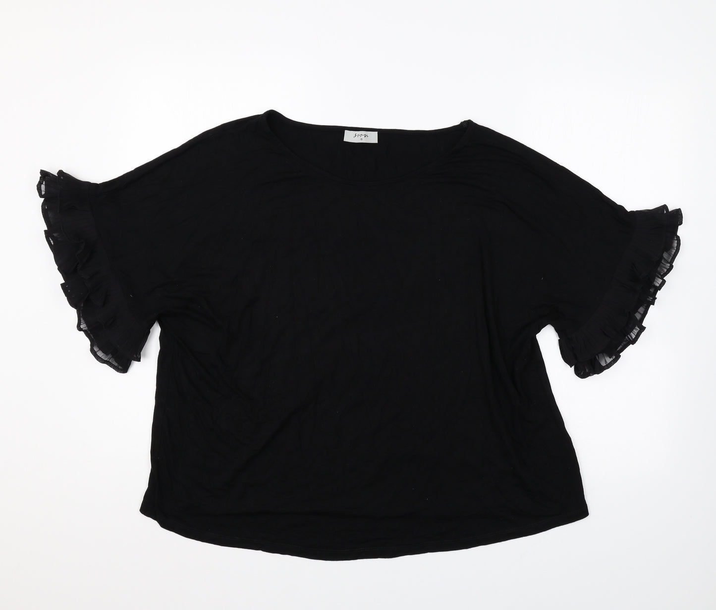 Soon Womens Black Viscose Basic T-Shirt Size 18 Round Neck