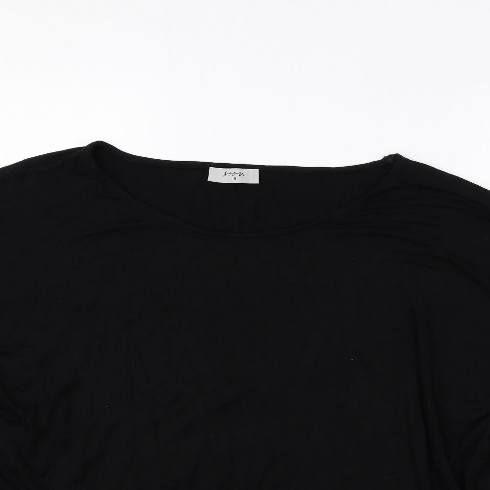 Soon Womens Black Viscose Basic T-Shirt Size 18 Round Neck