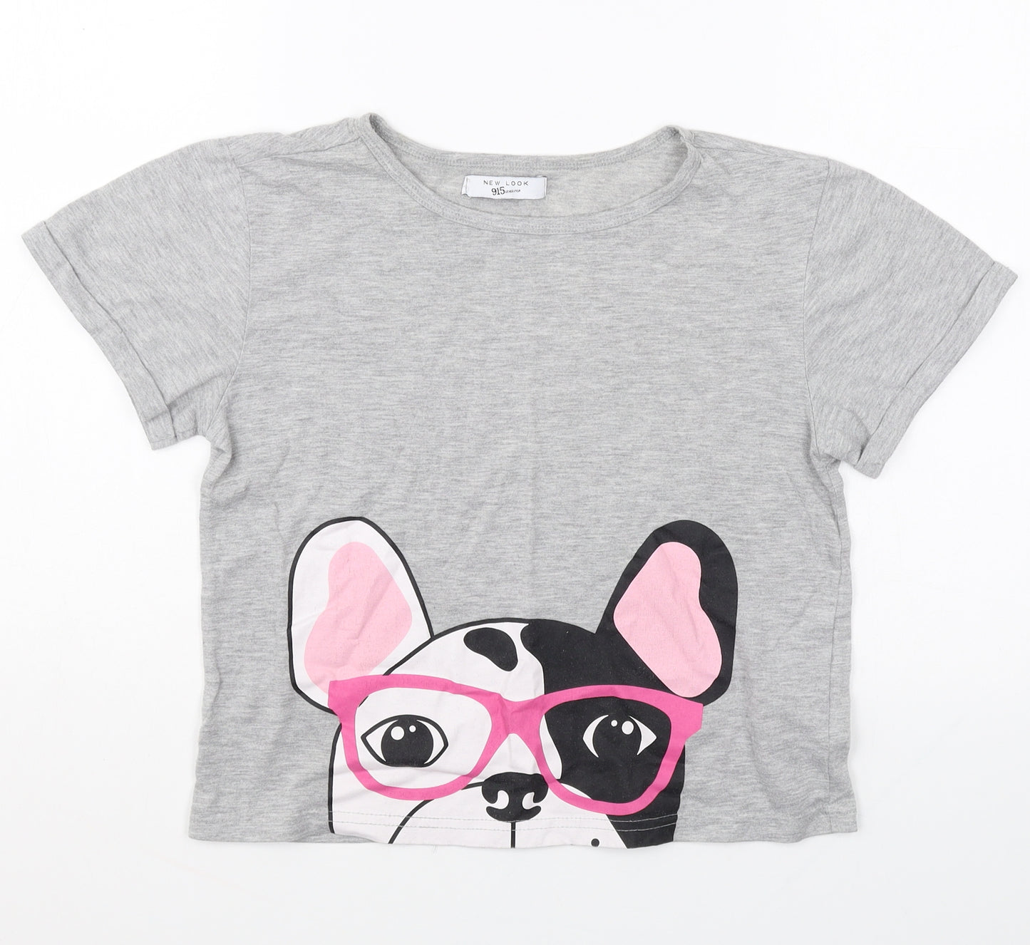 New Look Girls Grey Cotton Basic T-Shirt Size M Round Neck