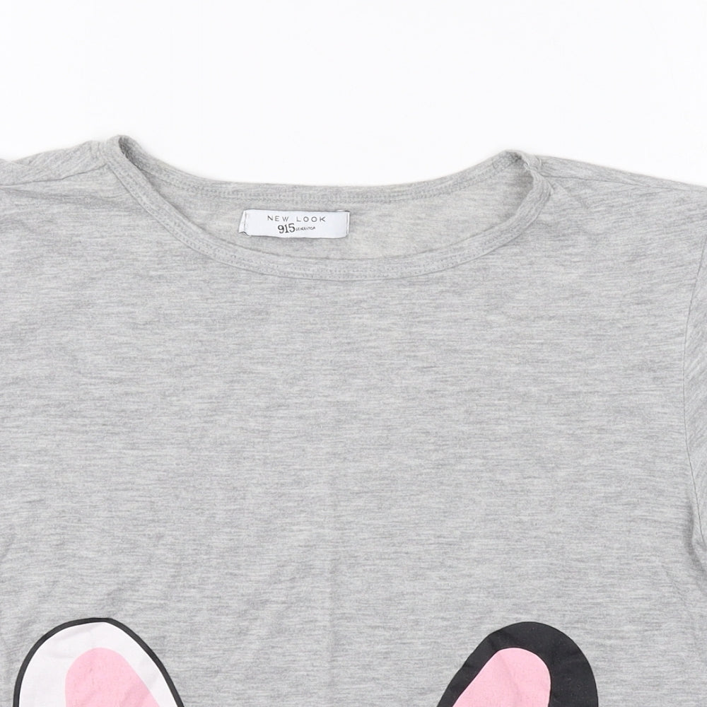 New Look Girls Grey Cotton Basic T-Shirt Size M Round Neck