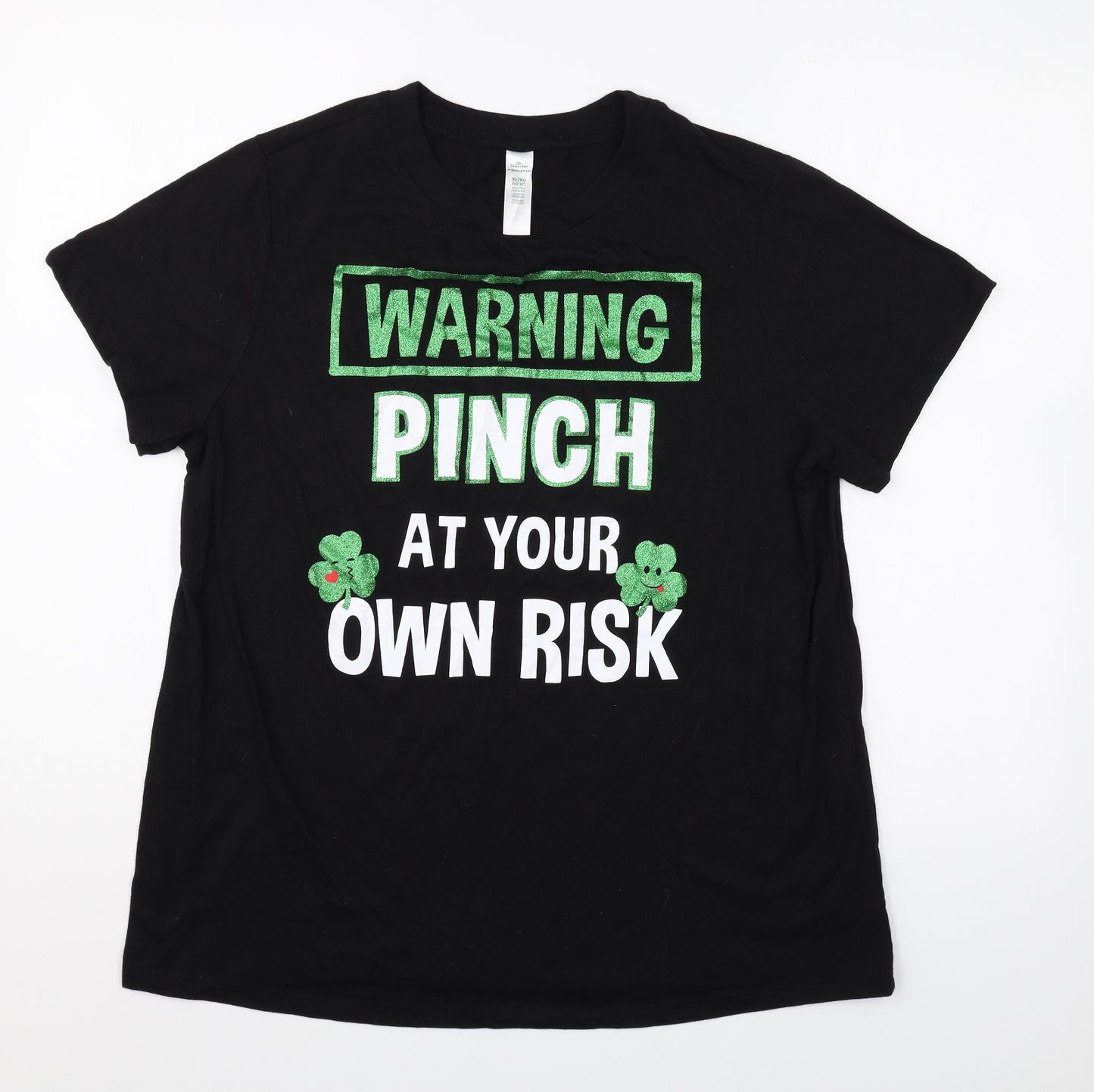 St Patricks Day Womens Black Cotton Basic T-Shirt Size L Round Neck - Pinch At Your Own Risk