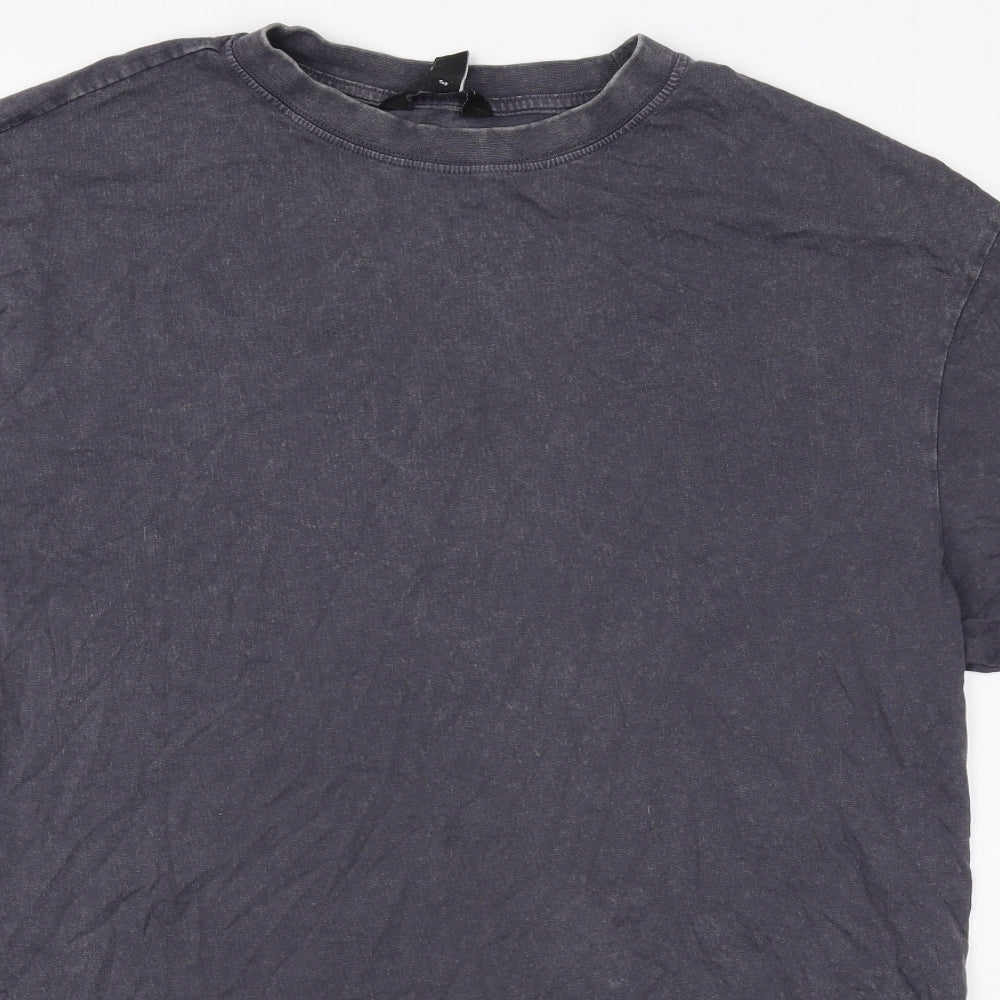 New Look Womens Grey Cotton Basic T-Shirt Size 10 Round Neck