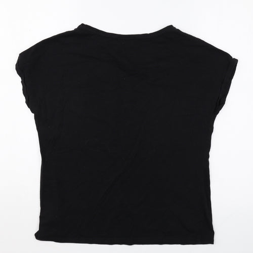 Papaya Womens Black Cotton Basic T-Shirt Size 12 Round Neck - Make Today Amazing