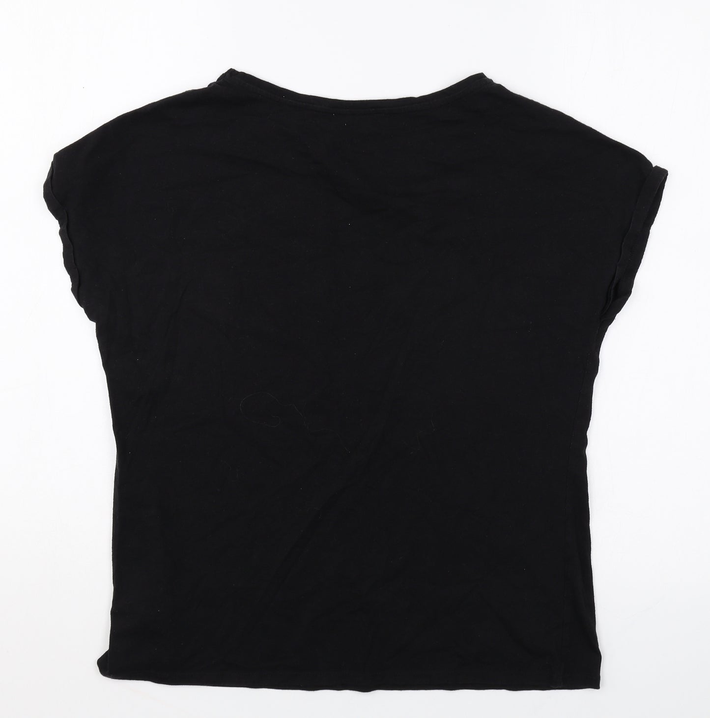 Papaya Womens Black Cotton Basic T-Shirt Size 12 Round Neck - Make Today Amazing