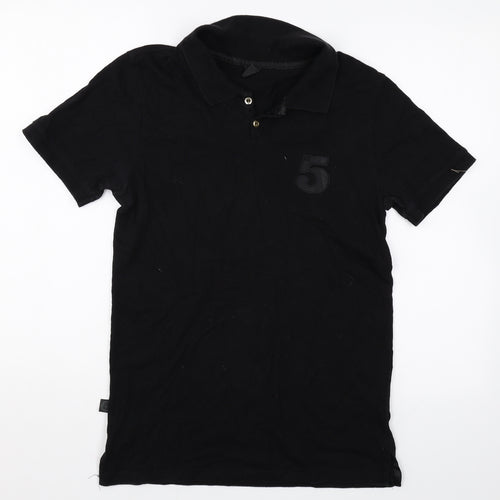 5 MAG Mens Black Cotton Polo Size M Collared Button