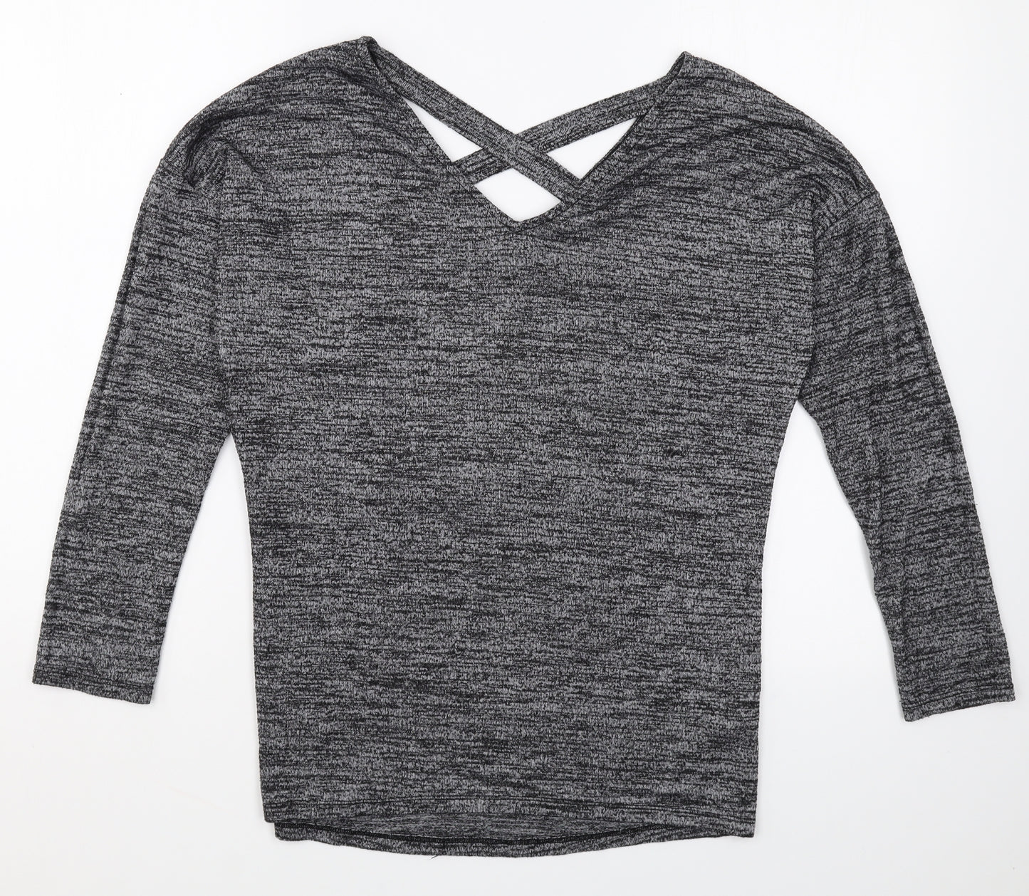 F&F Womens Grey V-Neck Polyester Pullover Jumper Size 8 - Cross Back Detail